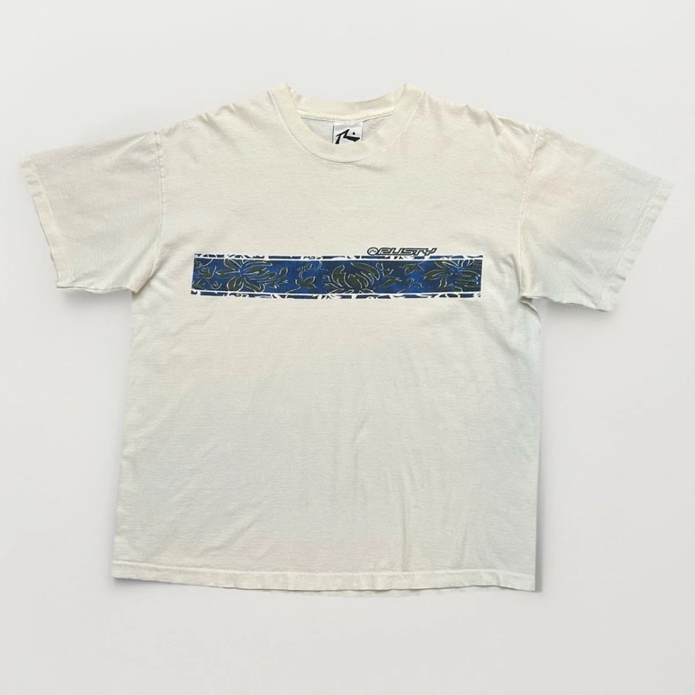 VTG 90s Rusty Surf T Shirt Single Stitch Made In USA White Floral Band Mens L